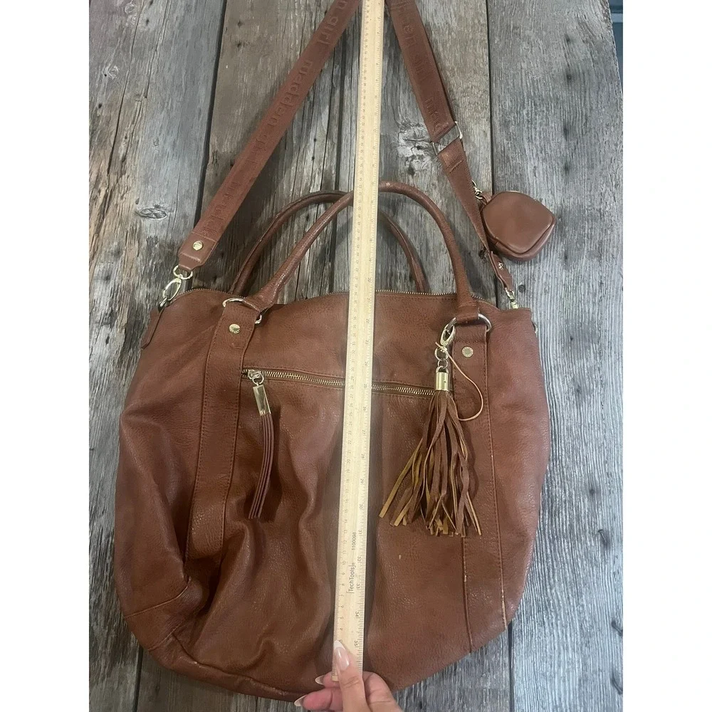 Steve Madden Brown Faux Leather Hobo Bag‎ Crossbody Tassel Cognac Large